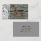 Carte De Visite dentelle blanche rustique mariage en bois de grang (Devant / Derrière)
