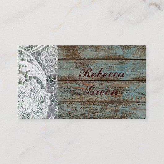 Carte De Visite dentelle blanche rustique mariage en bois de grang (Devant)