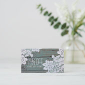Carte De Visite Dentelle blanche rustique Turquoise Barne Bois Rem (Debout devant)