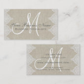 Carte De Visite Dentelle de lin Monogramme simple (Devant / Derrière)