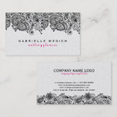 Carte De Visite Dentelle de marguerite blanche et noire (Devant / Derrière)