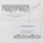 Carte De Visite Dentelle De Paisley Florale Blanche Et Grise (Devant / Derrière)