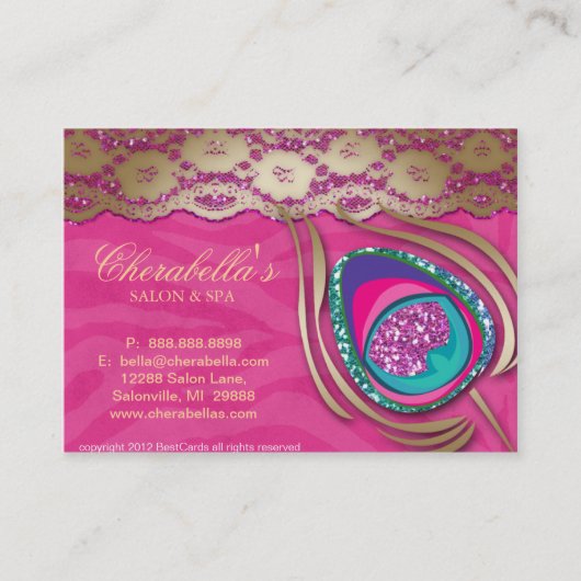 Carte De Visite Dentelle de zèbre de rose de plume de paon de (Devant)