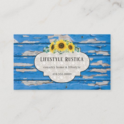 Carte De Visite Dentelle en bois rustique Shabby Grunge Tournesol  (Devant)