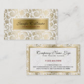 Carte De Visite Dentelle Florale Blanche Et Or Paisley 2 (Devant / Derrière)