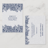Carte De Visite Dentelle florale bleu marine et blanc (Devant / Derrière)