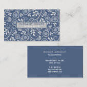 Carte De Visite Dentelle florale d'argent et de bleu français (Devant / Derrière)