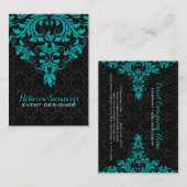 Carte De Visite Dentelle Florale Noire Et Bleu-Vert (Devant / Derrière)