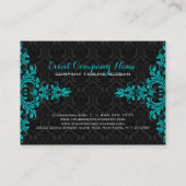 Carte De Visite Dentelle Florale Noire Et Bleu-Vert (Dos)