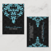 Carte De Visite Dentelle Florale Noire Et Bleue Clair (Devant / Derrière)