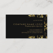 Carte De Visite Dentelle Florale Noire Et Faux Or (Dos)