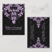 Carte De Visite Dentelle Florale Noire Et Lavande (Devant / Derrière)