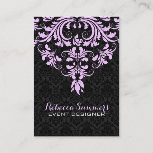 Carte De Visite Dentelle Florale Noire Et Lavande (Devant)