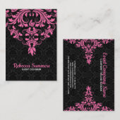 Carte De Visite Dentelle Florale Noire Et Rose (Devant / Derrière)