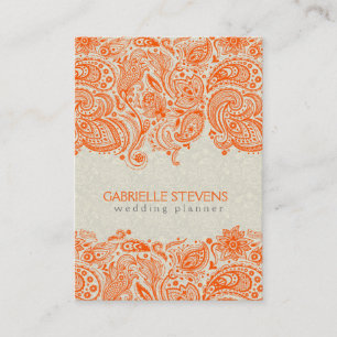 Carte De Visite Dentelle Florale Orange Et Beige Paisley