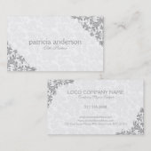 Carte De Visite Dentelle gris clair peluche blanc Damas (Devant / Derrière)