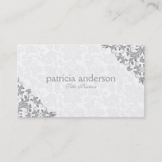 Carte De Visite Dentelle gris clair peluche blanc Damas (Devant)