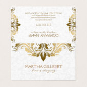 Carte De Visite Dentelle Or Et Damas Blanc (Extérieur déplié)