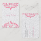 Carte De Visite Dentelle rose blanche en damas (Devant / Derrière)