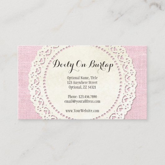 Carte De Visite Dentelle rustique de pays Doily sur Shabby rose Bu (Devant)