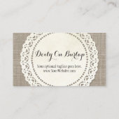 Carte De Visite Dentelle rustique sur Burlap Brown naturel (Dos)