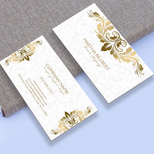 Carte De Visite Dentelle Tourbillonnant d'or sur les Damas blanche
