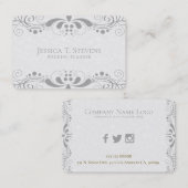 Carte De Visite Dentelle tourbillonnant florale gris clair (Devant / Derrière)