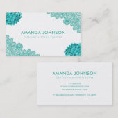 Carte De Visite Dentelle Turquoise Floral Mariage Planificateur d' (Devant / Derrière)