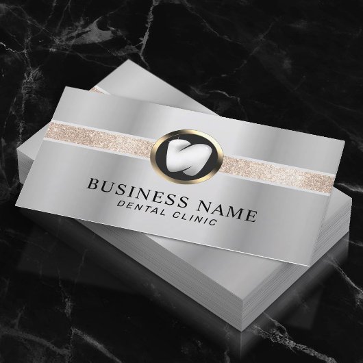 Carte De Visite Dentist Modern Tooth Logo Silver Dental Office