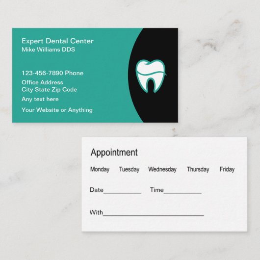 Carte De Visite Dentist Office Modern Appointment Cards (Devant / Derrière)