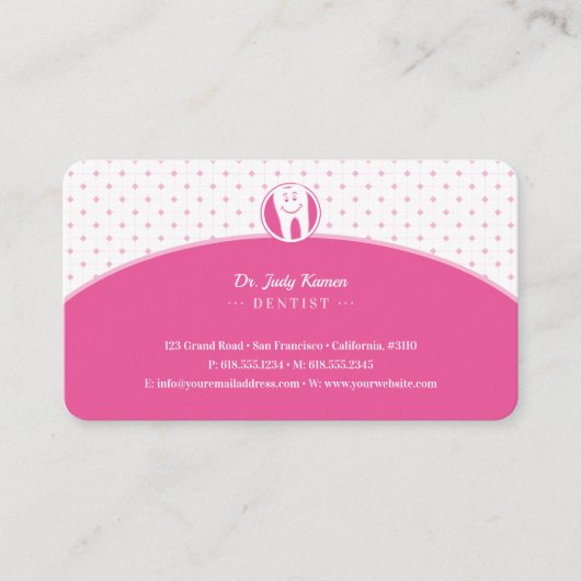 Carte De Visite Dentiste | dent souriante rose (Devant)