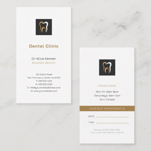 Carte De Visite Dentiste | Dentiste pédiatrique (Devant / Derrière)