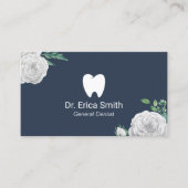 Carte De Visite Dentiste Elégant Blanc Floral Soins dentaires Mari (Devant)