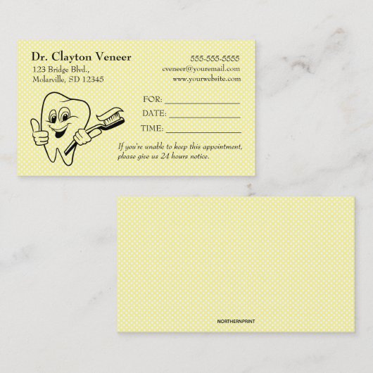 Carte De Visite Dentiste Jaune Pointe Dentaire (Devant / Derrière)