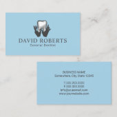 Carte De Visite Dentiste Mains et dents Bleu clair Soins dentaires (Devant / Derrière)