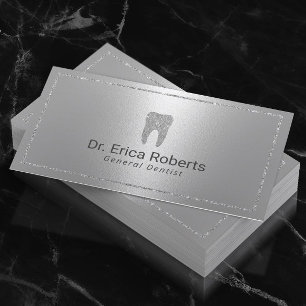 Carte De Visite Dentiste moderne Argent Metallic Bureau dentaire
