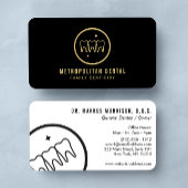 Carte De Visite Dentiste moderne Dents Faux Logo Or sur Noir