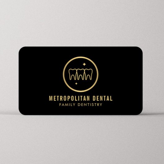 Carte De Visite Dentiste moderne Dents Faux Logo Or sur Noir