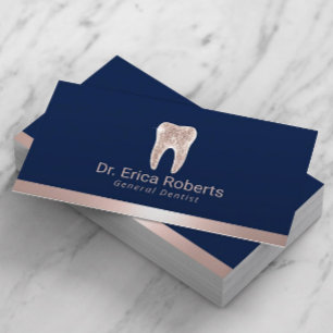 Carte De Visite Dentiste moderne Rose Gold Frontière Marine Bleu D