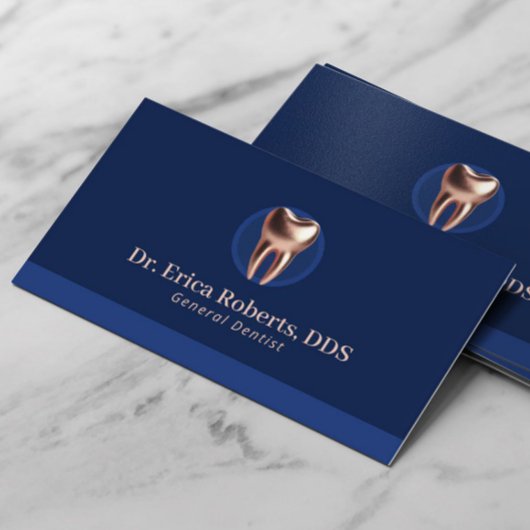 Carte De Visite Dentiste moderne Rose Gold Tooth Marine Bleu Denta