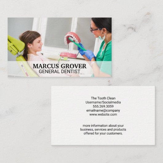 Carte De Visite Dentiste Montrant À Petite Fille Comment Brosser (Devant / Derrière)