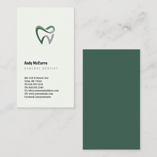 Carte De Visite Dentiste | Professionnel (Devant / Derrière)