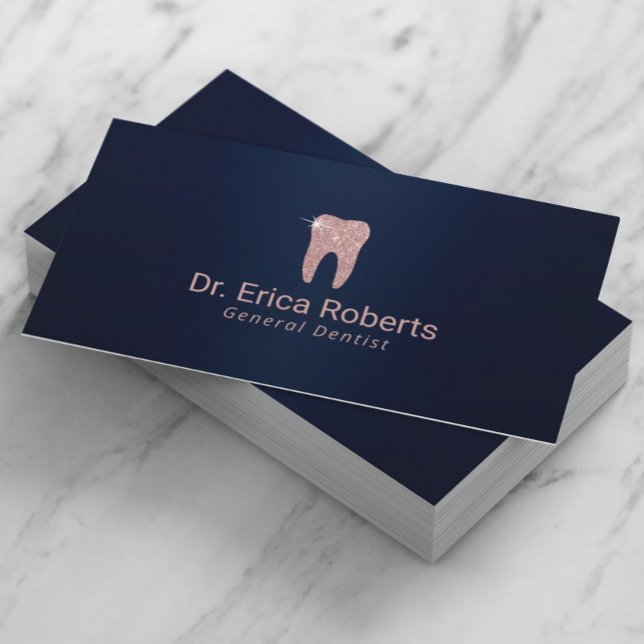 Carte De Visite Dentiste Rose Gold Tooth Marine Bleu Soins dentair