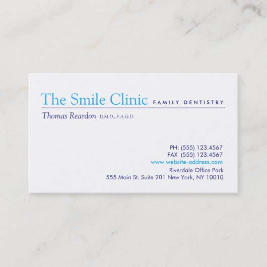 Carte De Visite Dentiste simple Famille Dentistère Blanc (Devant)