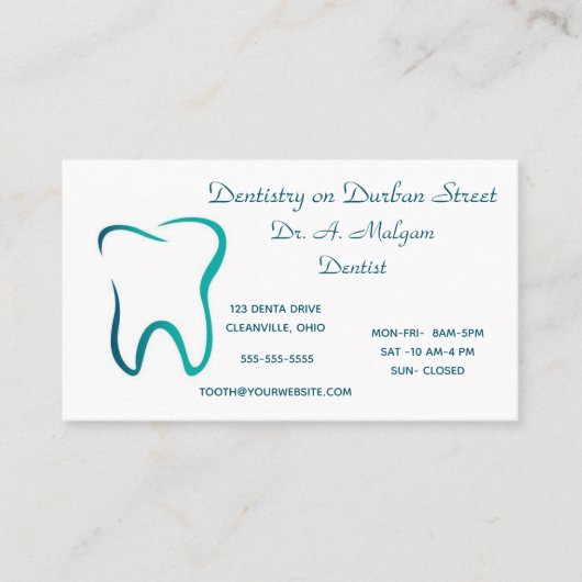 Carte De Visite Dentisterie modifiable sur Durban Street Tooth (Devant)