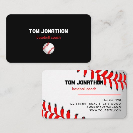 Carte de visite d'entraîneur de baseball professio (Devant / Derrière)