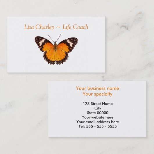 Carte de visite d'entraîneur de vie pour papillon  (Devant / Derrière)