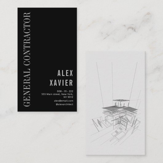 carte de visite d'entrepreneur noir simple (Devant / Derrière)