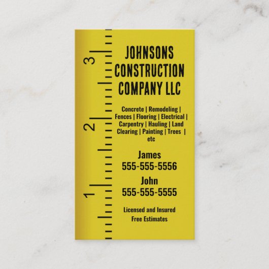 Carte de visite d'entreprise de construction ruban (Devant)