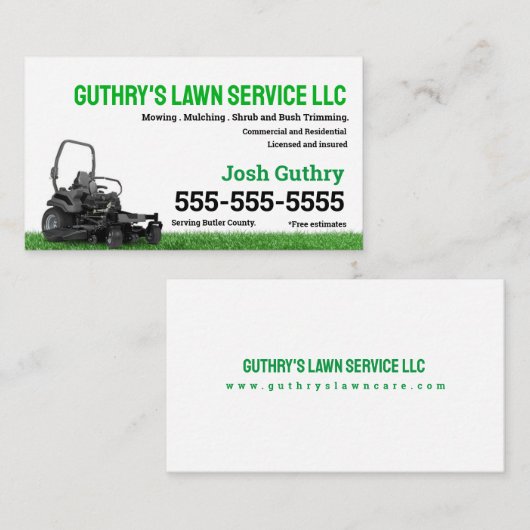 Carte de visite d'entretien de pelouse Zero Turn (Devant / Derrière)